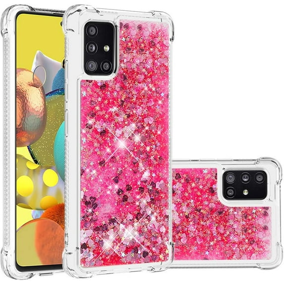 Compatible with Samsung Galaxy A51 5G Case Glitter Luxury Cute Love Liquid Quicksand Clear TPU Girls Women Stylish Bumper Shockproof Protective Case for Samsung Galaxy A51 5G Rose YB