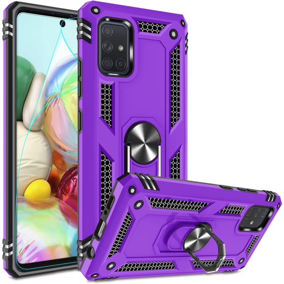 Compatible for Samsung Galaxy A51 5G Case (Not Fit Galaxy A51) with HD Screen Protector, Military-Grade Shockproof Protective with Magnetic Kickstand Ring Phone Case for Samsung A51 5G, Purple