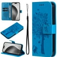 thumbnail image 1 of Compatible with Samsung Galaxy A51 5G Case Wallet Case with Kickstand Credit Card Holder Slots Cute Cat Butterfly & Tree Embossed Premium PU Leather Protective Phone Case with Wrist Strap,Blue, 1 of 8