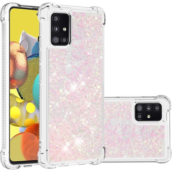 Compatible with Samsung Galaxy A51 Case Glitter Luxury Cute Love Liquid Quicksand Clear TPU Girls Women Stylish Bumper Shockproof Protective Case for Samsung Galaxy A51 Pink YB