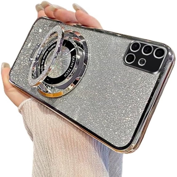 Compatible with Samsung Galaxy A51 Case Glitter Sparkly Camera Protection Cute Luxury Plating Phone Case with Kickstand Shockproof Protective Case for Samsung Galaxy A51 4G Sliver DS