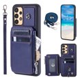 thumbnail image 1 of Compatible with Samsung Galaxy A52 4G/5G PU Leather Clasp Flip Zipper Purse Case, with Shoulder Strap Lanyard for Women Credit Card Holder Cell Accessories Phone Cover for Samsung Galaxy A52, Blue, 1 of 9