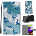 thumbnail image 1 of Compatible with Samsung Galaxy A52 4G/5G Wallet Case for Men Women, Premium PU Leather Flip Cover with Card Holder, Wrist Strap, Kickstand Shockproof Magnetic Clasp Case, White Cloud + Blue Butterfly, 1 of 7