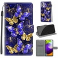 thumbnail image 1 of Compatible with Samsung Galaxy A52 4G/5G Wallet Case for Men Women, Premium PU Leather Flip Cover with Card Holder, Wrist Strap, Kickstand Shockproof Magnetic Clasp Case, Golden Blue Butterfly, 1 of 7