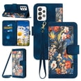 thumbnail image 1 of Compatible with Samsung Galaxy A52 4G/5G Wallet Case for Women, Shoulder Strap + Wristband Premium PU Leather Floral Flip Cover with Card Holder Kickstand Feature Protective Purse Case, Darkblue, 1 of 9