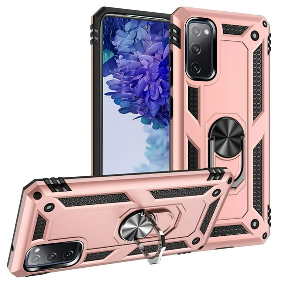 Compatible with Samsung Galaxy A52 5G/4G Case Built-in 360 Ring Holder Kickstand, Extreme Protection Military Armor Magnetic Car Dual Layer Protective Heavy Duty Phone Cover,Rosegold