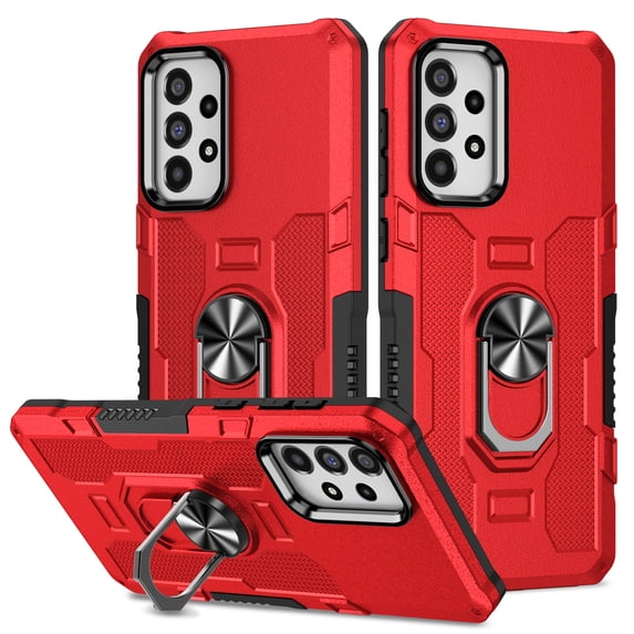 Compatible for Samsung Galaxy A52 5G/4G Case with Kickstand & Slide Camera Cover, Built-in 360° Rotate Ring Stand Magnetic Car Military Grade Shockproof Phone Cover Case,Red