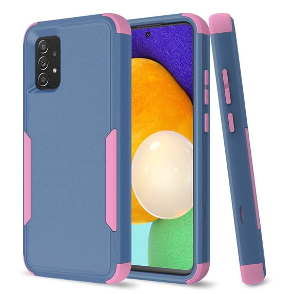 Compatible with Samsung Galaxy A52 5G Case, Hybrid Heavy Duty Military Grade Full-Body Drop Shockproof Heavy Duty Dustproof 3-Layers Rugged Anti-Scratch Cover Wireless Charging, Royalblue/Pink