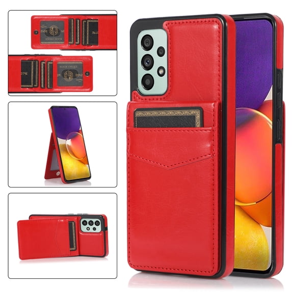 Compatible with Samsung Galaxy A52 5G Case Wallet with Credit Card Holder, Premium PU Leather Magnetic Clasp Kickstand Heavy Duty Protective Shock Absorbing Phone Cover for A52 5G, Red