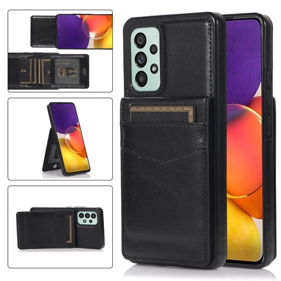 Compatible with Samsung Galaxy A52 5G Case Wallet with Credit Card Holder, Premium PU Leather Magnetic Clasp Kickstand Heavy Duty Protective Shock Absorbing Phone Cover for A52 5G, Black