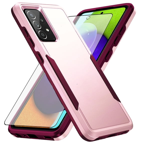 Compatible with Samsung Galaxy A52/A52S 5G Phone Case Tempered Glass Screen Protector Hybrid Rugged Shockproof Hard Protective Drop Proof Full Body Heavy Duty Mobile Cell Cover for A 52 S 52A Pink