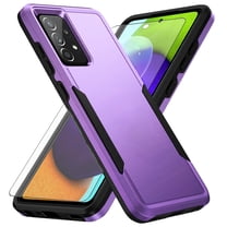 Compatible with Samsung Galaxy A52/A52S 5G Phone Case Tempered Glass Screen Protector Hybrid Rugged Shockproof Hard Protective Drop Proof Full Body Heavy Duty Mobile Cell Cover for A 52 S 52A Purple