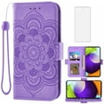 thumbnail image 1 of Compatible with Samsung Galaxy A52/A52S 5G Wallet Phone Case and Tempered Glass Screen Protector Flip Credit Card Holder Stand Mandala Flower Cell Cover for A 52 S 4G G5 52A S52 52S Women Men Purple, 1 of 8
