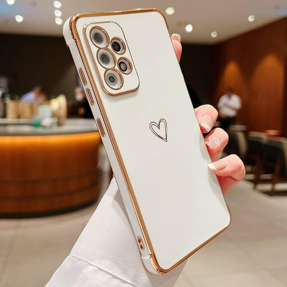 Compatible with Samsung Galaxy A52/A52S Case for Women Girls, Cute Love Heart Pattern Electroplated Design Soft Slim TPU Protective Bumper Cover for Samsung Galaxy A52/A52S-White