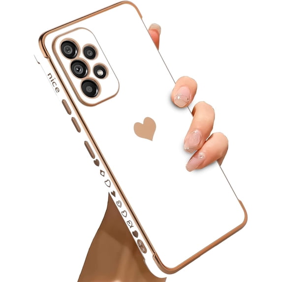 Compatible with Samsung Galaxy A52 Case Love Heart Plating Electroplate Luxury Elegant Case Camera Protector Soft TPU Shockproof Protective Corner Back Cover Galaxy A52 Case -White