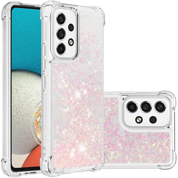 Compatible with Samsung Galaxy A53 5G Case Glitter Liquid Cute Clear Phone Case Floating Quicksand Shockproof Protective Bumper Silicone Soft TPU Case for Samsung Galaxy A53 5G Star Pink YB