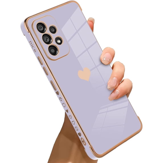 Compatible with Samsung Galaxy A53 5G Case Love Heart Plating Electroplate Luxury Elegant Case Camera Protector Soft TPU Shockproof Protective Back Cover Galaxy A53 5G Case -Purple