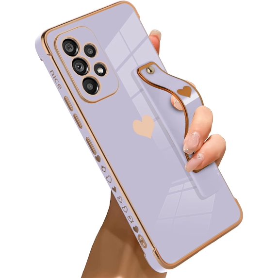Compatible with Samsung Galaxy A53 5G Case Love Heart Plating Wristband Luxury Elegant Case Camera Protector Soft TPU Kickstand Protective Corner Back Cover Galaxy A53 5G Case -Purple