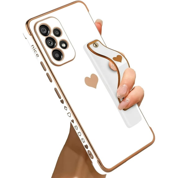 Compatible with Samsung Galaxy A53 5G Case Love Heart Plating Wristband Luxury Elegant Case Camera Protector Soft TPU Kickstand Protective Corner Back Cover Galaxy A53 5G Case -White
