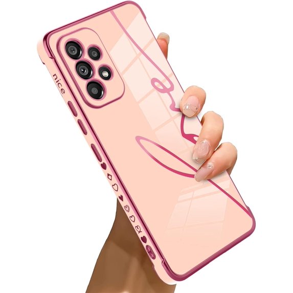 Compatible with Samsung Galaxy A53 5G Case Love Letter Graphic Plating Luxury Elegant Case Camera Protector Soft TPU Four Corner Cushion Back Cover Galaxy A53 5G Case -Pink