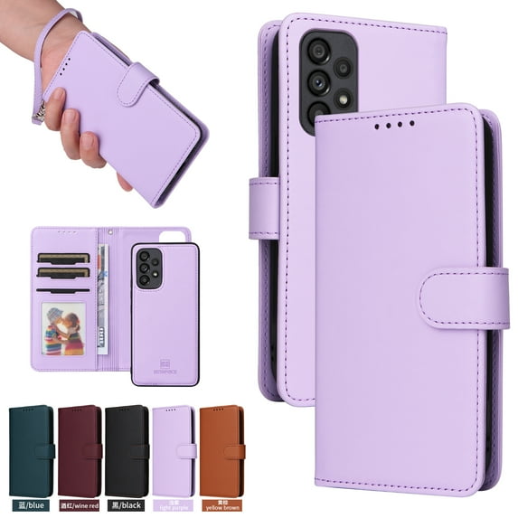 Compatible with Samsung Galaxy A53 5G Phone Case Detachable Wallet, Magnetic Flip Folio with Credit Card Holder & Cash Slot, Premium PU Leather, Wristlet, Kickstand Shockproof Cover, Purple