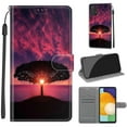 thumbnail image 1 of Compatible with Samsung Galaxy A53 5G Wallet Case for Men Women, Premium PU Leather Flip Cover with Card Holder, Wrist Strap, Kickstand Shockproof Magnetic Clasp Case, Black Tree + Sunset, 1 of 7