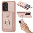 thumbnail image 1 of Compatible with Samsung Galaxy A53 5G Wallet Phone Case,360°Rotation Finger Ring Holder Kickstand,with Card Holder,Lychee Pattern PU Leather Durable Shockproof Rugged Phone Case,Rosegold, 1 of 12