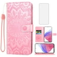 thumbnail image 1 of Compatible with Samsung Galaxy A53 5G Wallet Phone Case and Tempered Glass Screen Protector Flip Credit Card Holder Stand Mandala Flower Cell Cover for A 53 G5 53A SM A536U 6.5" 2022 Women Men Pink, 1 of 8