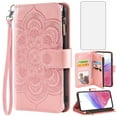 thumbnail image 1 of Compatible with Samsung Galaxy A53 5G Wallet Phone Case and Tempered Glass Screen Protector Flower Faux Leather Flip Credit Card Holder Stand Zipper Cell Cover for A 53 53A SM A536U 2022 Women Pink, 1 of 8