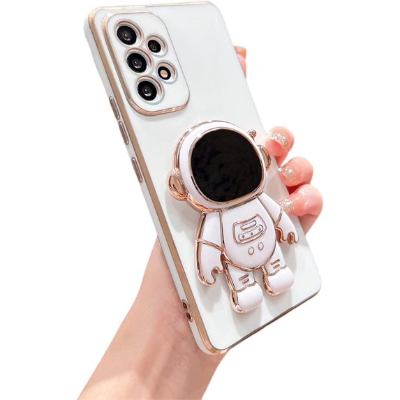 Compatible with Samsung Galaxy A53 Electroplated Case Women Girls Cute Plating Astronaut Hidden Stand Case Camera Lens Protection Soft Case for Samsung Galaxy A53 5G 6.5 inch (White)