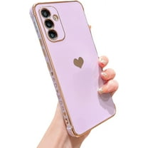 Compatible with Samsung Galaxy A54 5G 6.6" Phone Case Luxury Plating Cute Elegant Love Heart Pattern Cover with Camera Protection Soft Silicone Shockproof Cover Bumper (Purple)