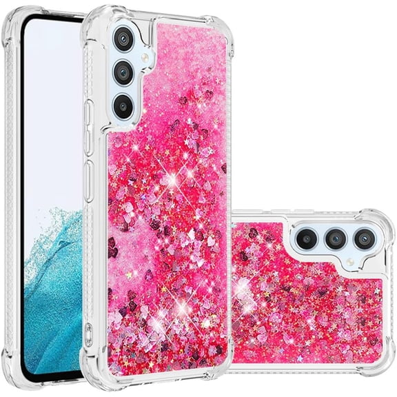 Compatible with Samsung Galaxy A54 5G Case Glitter Liquid Cute Clear Phone Case Floating Quicksand Shockproof Protective Bumper Soft TPU Case for Samsung Galaxy A54 5G Love Pink YB