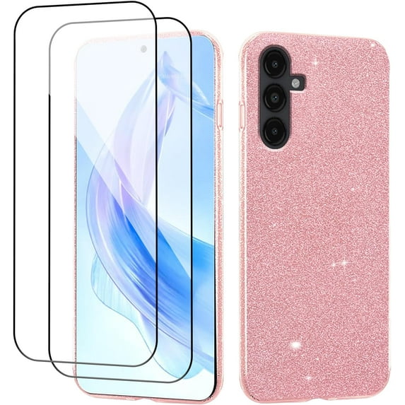 Compatible with Samsung Galaxy A54 5G Case with Screen Protector for Women Girls Glitter Shockproof Samsung A54 5G Phone Case Cute Slim 3 in 1 Protective Cases (Pink)