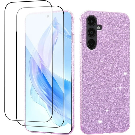 Compatible with Samsung Galaxy A54 5G Case with Screen Protector for Women Girls Glitter Shockproof Samsung A54 5G Phone Case Cute Slim 3 in 1 Protective Cases (Purple)