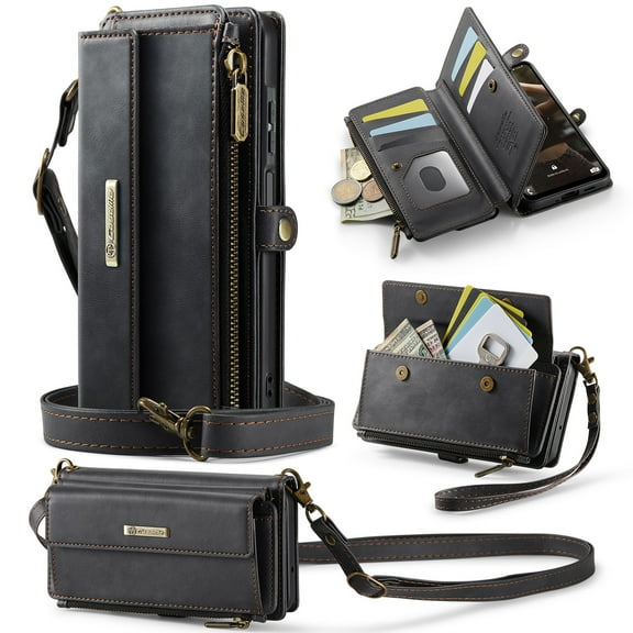 Compatible with Samsung Galaxy A54 5G Case Wallet with RFID Blocking Card Holder for Women and Men, Matte Soft PU Leather Magnetic Snap Flip Zipper Strap Wallet Phone Case,Black