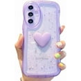 thumbnail image 1 of Compatible with Samsung Galaxy A54 5G Cute 3D Love Heart Phone Case,Glitter Bling Clear A54 5G Case Curly Wave Frame Case Women Soft Shockproof Bumper Cover (Purple), 1 of 9