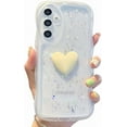 thumbnail image 1 of Compatible with Samsung Galaxy A54 5G Cute 3D Love Heart Phone Case,Glitter Bling Clear A54 5G Case Curly Wave Frame Case Women Soft Shockproof Bumper Cover (White), 1 of 7