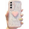thumbnail image 1 of Compatible with Samsung Galaxy A54 5G Cute 3D Love Heart Phone Case,Glitter Bling Clear A54 5G Case Curly Wave Frame Case Women Soft Shockproof Bumper Cover (Pink), 1 of 8