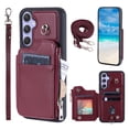 thumbnail image 1 of Compatible with Samsung Galaxy A54 5G PU Leather Clasp Flip Zipper Purse Case, with Shoulder Strap Lanyard for Women Credit Card Holder Cell Accessories Phone Cover for Samsung Galaxy A54 5G, Winered, 1 of 9