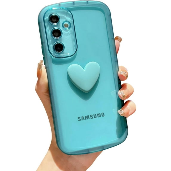 Compatible with Samsung Galaxy A54 5G Phone Case Women Cute 3D Love Heart Case Camera Lens Protection Soft Shockproof Clear Case for Galaxy A54 6.4 inch (Blue)
