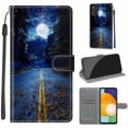 thumbnail image 1 of Compatible with Samsung Galaxy A54 5G Wallet Case for Men Women, Premium PU Leather Flip Cover with Card Holder, Wrist Strap, Kickstand Shockproof Magnetic Clasp Case, Night Road + Moon, 1 of 7