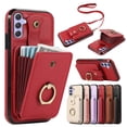thumbnail image 1 of Compatible with Samsung Galaxy A54 5G Wallet Case, PU Leather Case with Card Holder, 360° Rotation Ring Kickstand, Shoulder Strap, Magnetic Snap Protective Case Designed for A54 5G, Red, 1 of 9