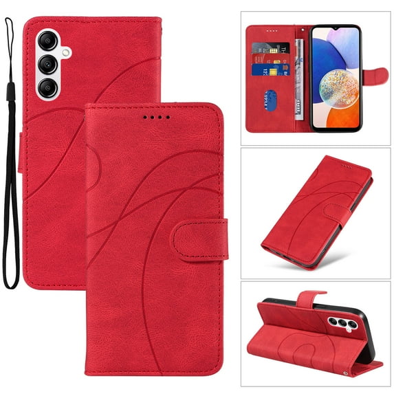 Compatible with Samsung Galaxy A54 5G Wallet Case, Protective Vintage Premium PU Leather Flip with Card Holders Kickstand & Wrist Strap Folio Case Cover for Men Women for Galaxy A54 5G, Red