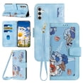 thumbnail image 1 of Compatible with Samsung Galaxy A54 5G Wallet Case for Women, Shoulder Strap + Wristband Premium PU Leather Floral Flip Cover with Card Holder Kickstand Feature Protective Purse Case, Blue, 1 of 9