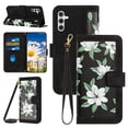 thumbnail image 1 of Compatible with Samsung Galaxy A54 5G Wallet Case for Women, Shoulder Strap + Wristband Premium PU Leather Floral Flip Cover with Card Holder Kickstand Feature Protective Purse Case, Black, 1 of 9