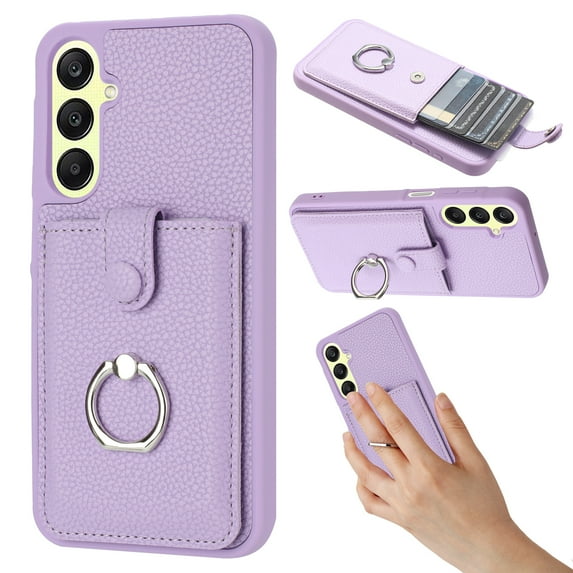 Compatible with Samsung Galaxy A54 5G Wallet Phone Case,360°Rotation Finger Ring Holder Kickstand,with Card Holder,Lychee Pattern PU Leather Durable Shockproof Rugged Phone Case,Purple