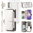 thumbnail image 1 of Compatible with Samsung Galaxy A54 5G Wallet Phone Case Tempered Glass Screen Protector Bling Glitter Crossbody Lanyard Strap Flip Zipper Purse Card Holder Cell Cover for A 54 54A SMA546U Women White, 1 of 7
