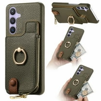 Compatible for Samsung Galaxy A54 5G Zipper Wallet Case with Card Holder, Rotation Ring Kickstand Case, PU Leather Card Slots RFID Blocking Protection Phone Case Shockproof Cover, Armygreen