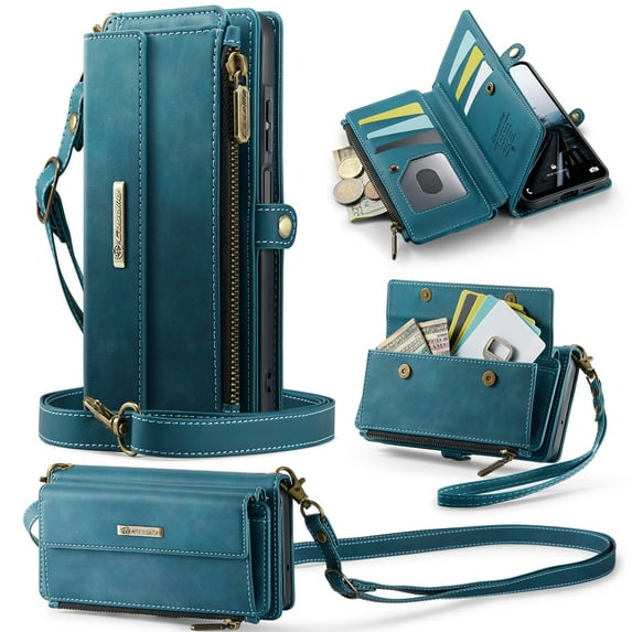 Compatible with Samsung Galaxy A55 Case Wallet with RFID Blocking Card Holder for Women and Men, Matte Soft PU Leather Magnetic Snap Flip Zipper Strap Wallet Phone Case,Green