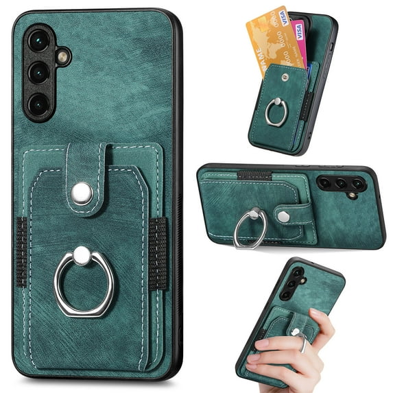 Compatible with Samsung Galaxy A56 5G, Classic Card Slots 360 Rotating Finger Ring Kickstand PU Leather + TPU Frame Magnetic Closure Back Case Cover for Samsung Galaxy A56 5G, Green